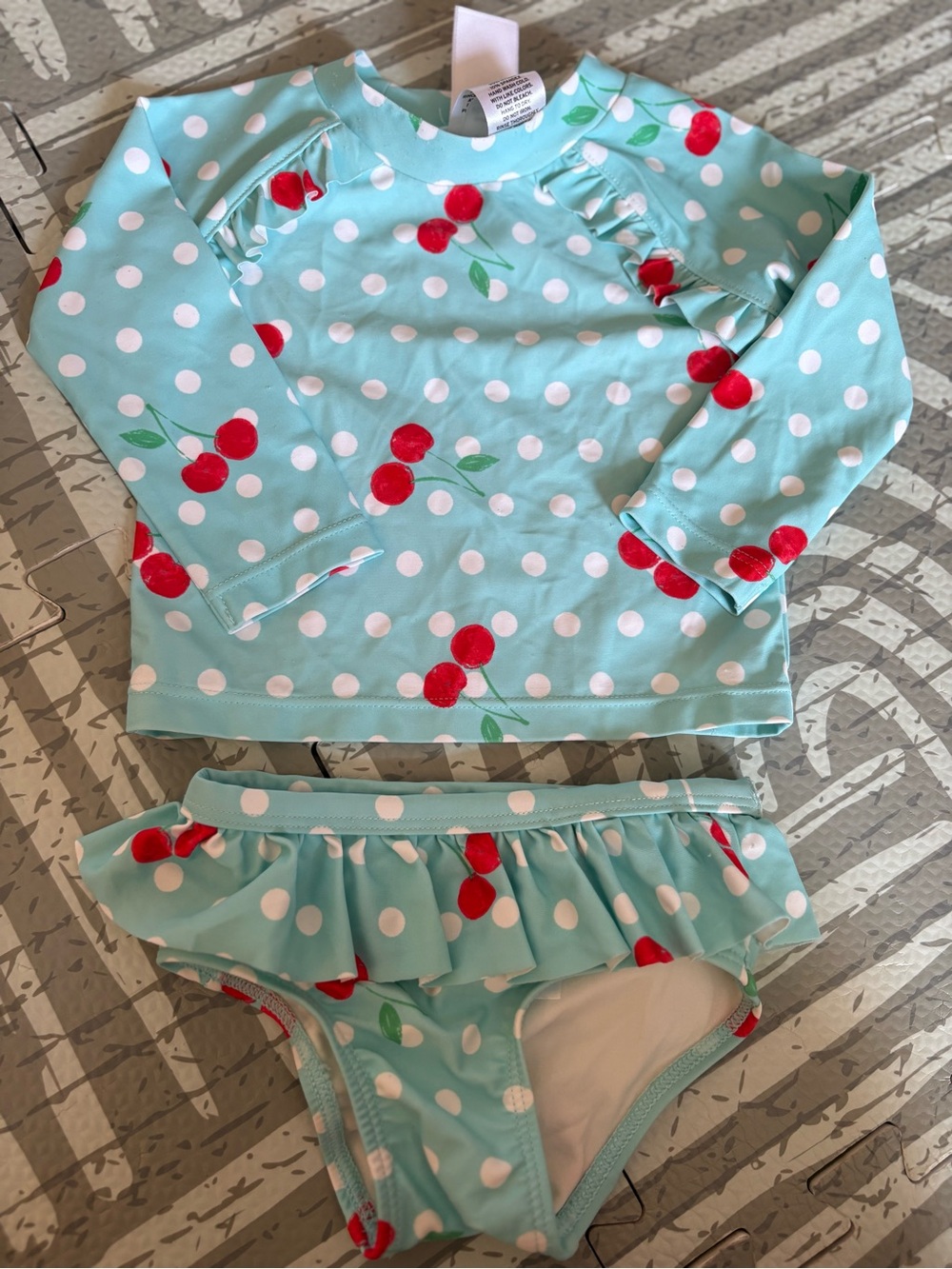 Tucker + Tate Aqua Polka Dot Cherry Rash Guard Swim Set
